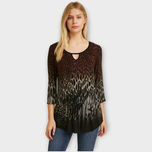 Cato leopard print long-sleeve peplum top size Large